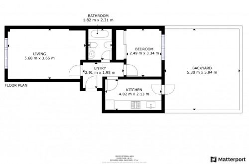 plano  de Piso bajo con terraza y garaje