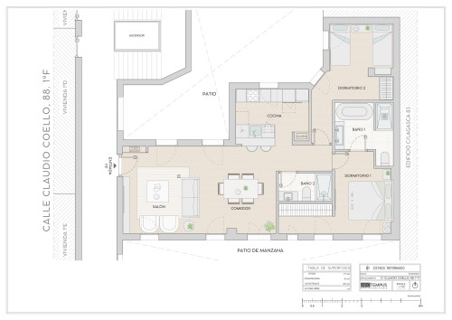plano  de Piso reformado y amueblado en Claudio Coello