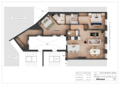 plano  de Piso reformado y amueblado de lujo
