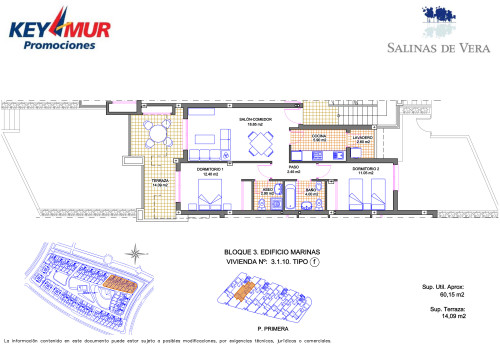 plano  de Piso con terraza en Las Salinas